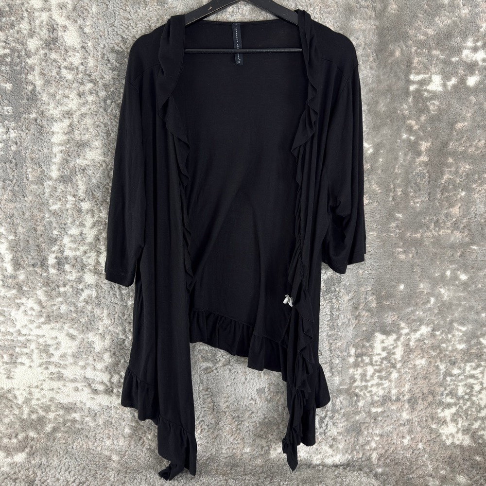 Isabella Rodriguez Plus Sz 1X Ruffle Open Front Cardigan Black 3/4 Sleeve Women